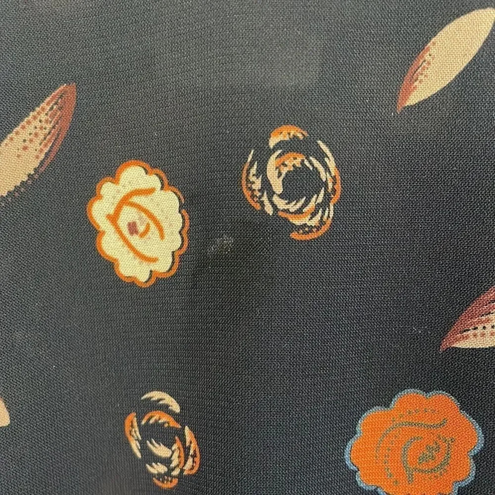Vintage Vee Vee dark navy blue  semi sheer dress with fall leaves and fl… - Picture 5 of 12